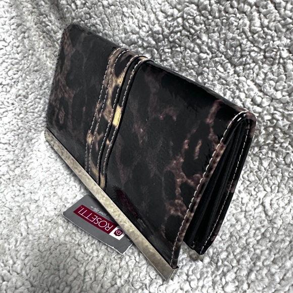 Rosetti Cheetah Gold Framed Clutch Wallet, many cardholders, zip pocket NWT - Picture 6 of 11